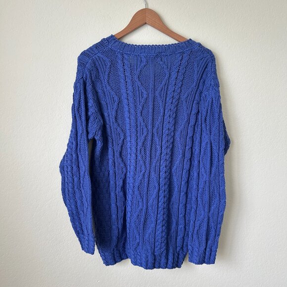 Aran Crafts Sweater Womens Large Blue Cable Knit Ireland Cotton Top L - Picture 7 of 9